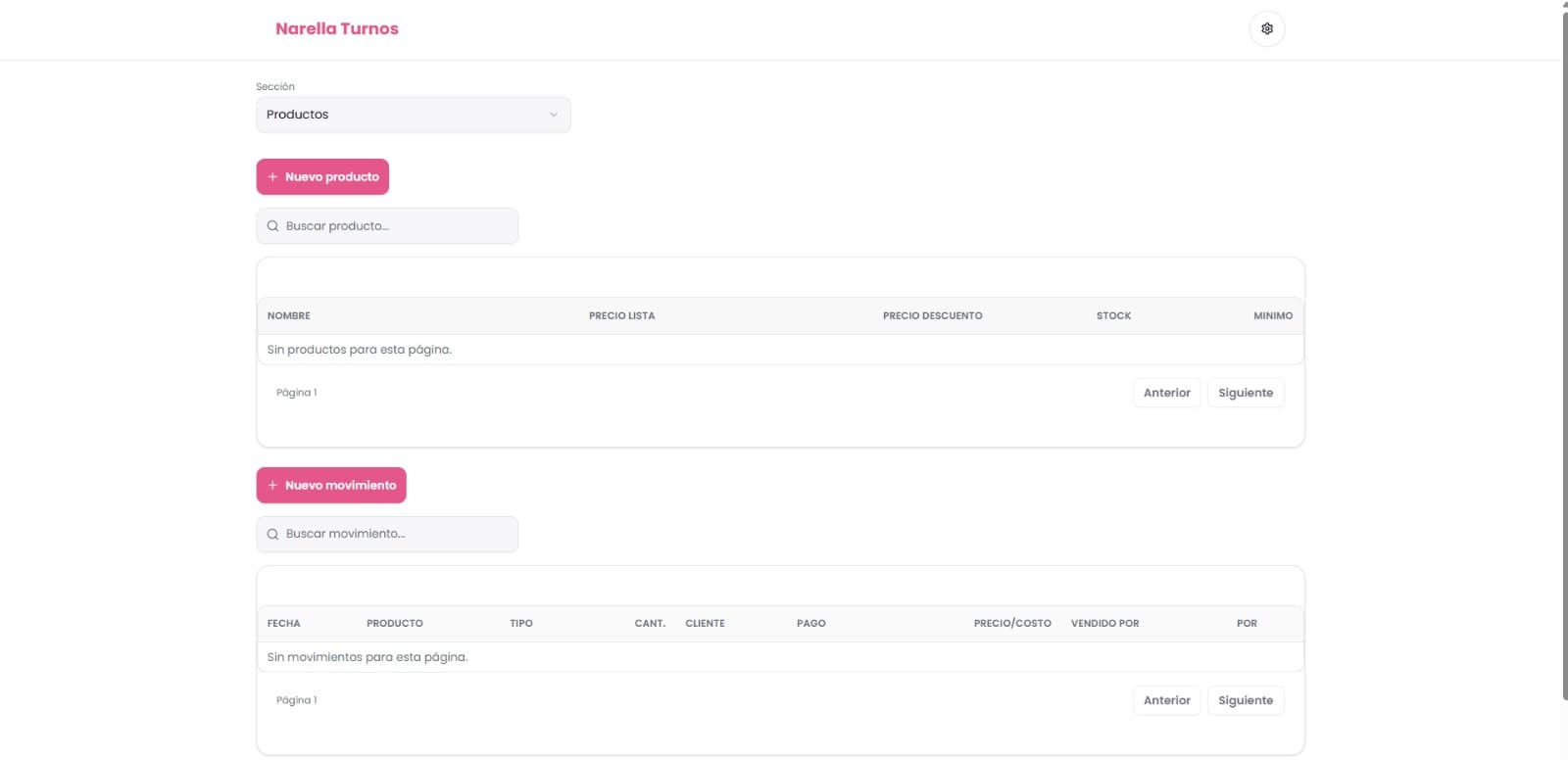 Narella — Inventario de productos