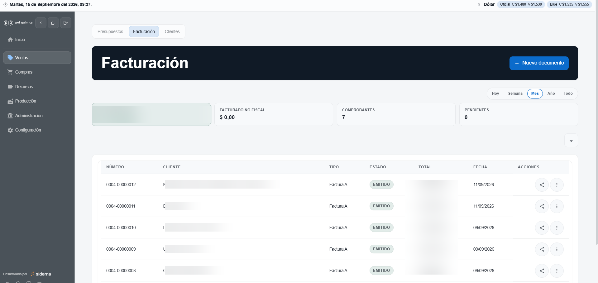 Pol Química ERP — Facturación electrónica